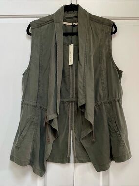 NWT Max Jeans Tencel Army Green Relaxed Fit Pockets Tie Waist Hi Lo Safari Vest